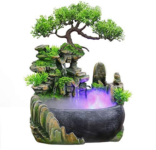 Indoor Relaxation Desktop Fountain Waterfall, Zen Meditation Indoor Waterfall Feature with Automatic Pump, Illuminated Colorful Atomizer for Home Office Bedroom Desk Décoration (Style 1)