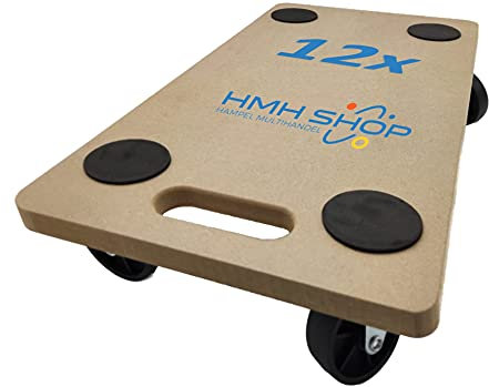 12x HMH-Shop Rollbrett (LxBxH) 58cm x 30cm x 12cm Transportroller MDF Möbelroller Möbelhund Roller bis 200 kg Transportbrett Helfer Umzugshelfer Möbelroller 1,8cm Brettdicke
