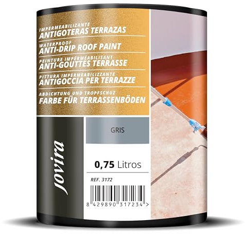 JOVIRA PINTURAS Pittura Impermeabilizzante Antigoccia per Terrazze, evita perdite su tutti i tipi di coperture e terrazze (750 Mililitri, Grigio)