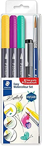 STAEDTLER Easy Watercolour Set Butterfly - Schmetterling, mit Doppel-Filzstiften, Pigment-Fineliner, Aquarell-Pinsel und Lesezeichen zum selber Bemalen, hohe Qualität Made in Germany, 3001STB5-3