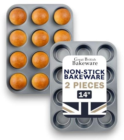 Samuel Groves Great British Bakeware 2 Pack 14 (36cm) Superior Double Coated Non-Stick Muffin Fairy Cake Tin Tray, Cupcake, Muffin, Mince Pie Tray, PFOA & BPA Free Cookware, Made in England