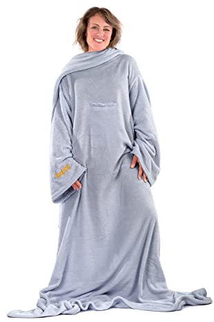 Snug Rug Lilac Grey DELUXE Blanket With Sleeves GENUINE SnugRug Sleeved Blankets 260gsm Luxury Cosy Super Soft Coral Fleece Soft Fabric Long Oversized Sleeves & Pouch Pocket Adults Size