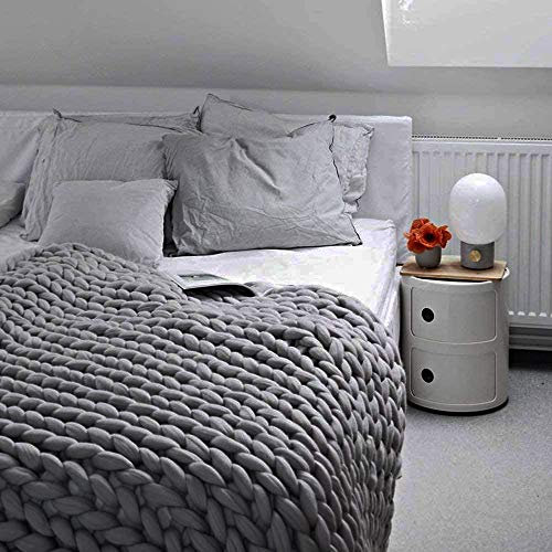 MANG Chunky Strickdecke Grob Gestrickte Decke Große Klobige Kuscheldecke Für Haustier Bett Stuhl Überwurf Mode Riesen-Kerngarn Rosa, Grau, 100x120cm