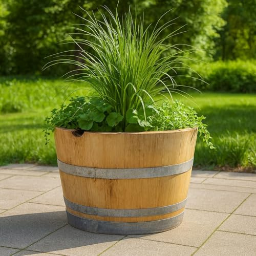 Halbes Eichen-Holzfass 110L Weinfass Barrique Fass Blumenkübel Pflanzkübel Gartendeko Holzkübel dekorativ für Garten Terrasse Balkon