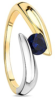 Orovi Schmuck Damen bicolor Ring Weißgold und Gelbgold mit Edelstein / Geburtsstein September blauer Saphir Verlobungsring 9 Karat (375) Gold