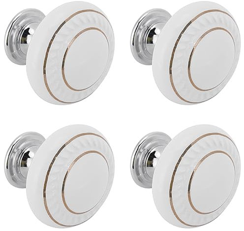 Natudeco Tirador de cajón, 4 unids/Set Tirador de cerámica Tirador Retro Tirador de Armario cajón Tirador de Armario Accesorios de Hardware para Muebles(1043 Círculo Doble Oro - Blanco)