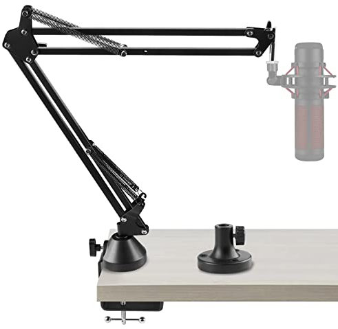 Geekria for Creators Bras de microphone compatible avec HyperX QuadCast, QuadCast S, SoloCast Mic Boom Arm avec adaptateur de montage à bride de table, support de suspension, support de bureau