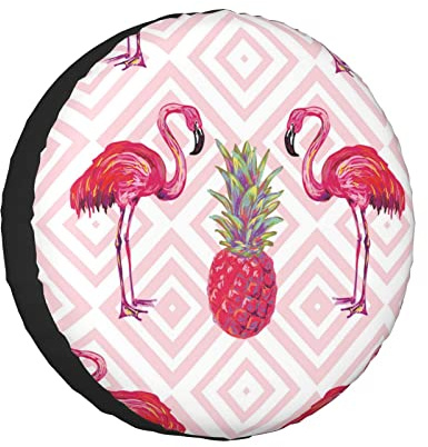 Rosa flamingo ananas tryckt däckskydd, hjulskydd, för släpvagn, skåpbil, lastbil och de flesta andra fordon