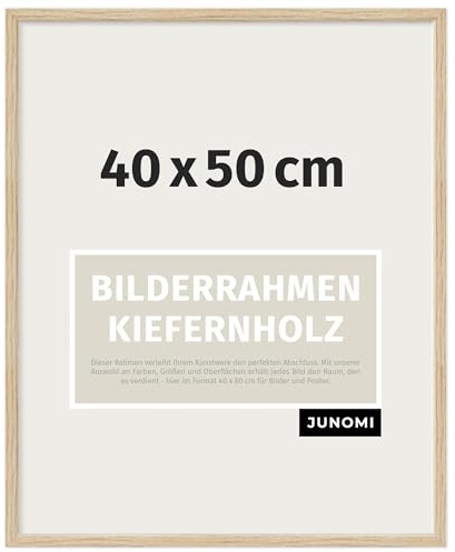 JUNOMI® Bilderrahmen 40x50 cm Holz | Farbe Eiche | Posterrahmen | Kiefernholz mit bruchsicherem Acrylglas, Profilbreite 1,3 cm, Hoch- und Querformat, aufhängefertig zum Wechseln