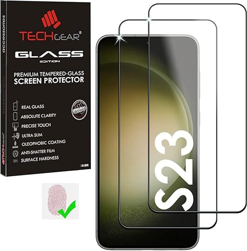 TECHGEAR 2 Stück Fingerabdruck Glas kompatibel mit Samsung Galaxy S23 / S23 5G Displayschutz folie aus gehärtetem Glas mit Fingerabdruck [Voller Kleber] [Kristall Klarheit] [Kratzfest] [Anti-Blasen]