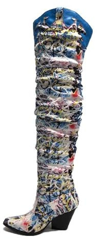 Cape Robbin Botas vaqueras para mujer, hasta el muslo, por encima de la rodilla, botas vaqueras de tacón grueso para mujer (KELSEY-21), Tonos de azul, 37.5 EU