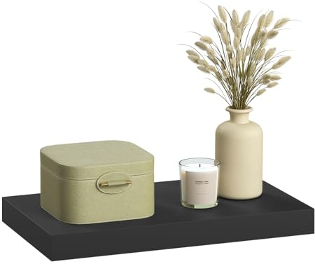 eSituro Wandregal, schwebendes Regal für Wandmontage, Schweberegal Hängeregal Wandbrett im Wohnzimmer Schlafzimmer Küche Badezimmer, schwarz modern, MDF, 30x3,8x22,9 cm | für Wohnzimmer Schlafzimmer Küche Badezimmer, Schweberegal hängend, mit unsichtbarer Halterung