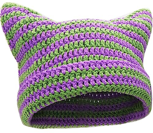XYIYI Häkelmützen für Frauen Katze Ohr Stricken Hut Vintage Beanie Grunge Zubehör Slouchy Mützen für Frauen