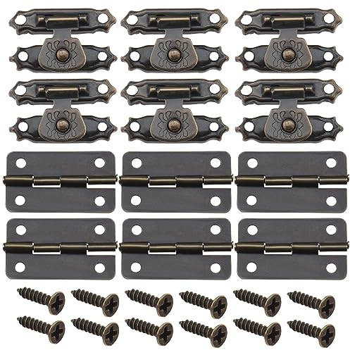 VGOL 36 Stück Box Riegel und Scharniere mit Schrauben antik kleine Scharniere Vintage Türzubehör für Holzkiste Schrank antike Bronze