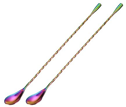 QUARKZMAN Barra Cuchara Cóctel Mezcla Cuchara, 2Uds 12 Pulgadas Acero Inoxidable Acero Mango Largo CucharaEspiral Mango Bebida Mezclar Cucharas para Mezclar Vaso o Coctelera, Color
