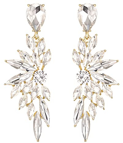 Clearine - Pendientes colgantes de mujer con cristal en forma de ala, strass, para boda, regalo, Cristal Acero aleado