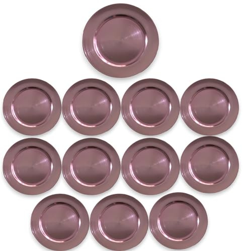 Generico Sottopiatti Rosa Antico SPAZZOLATO Bordo LISCIO, uso Decorativo in plastica Rigida Bordo liscio, Tondo 33 cm, Natale cenone sotto Piatto Natalizio Cenone Capodanno Aperitivo (6 e 12 pz) (12)
