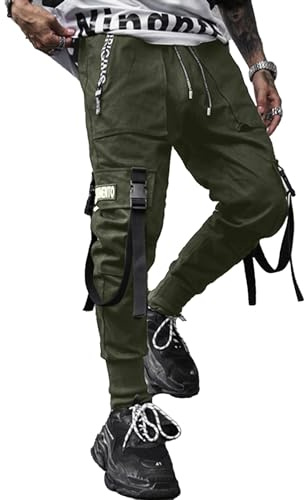 XYXIONGMAO herr joggingbyxor byxor techwear hip hop haremsbyxor streetwear taktiska träningsbyxor, Grön, M