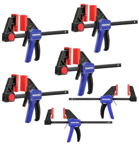 WORKPRO 6PC Clamps for Woodwork, 150 mm Light duty and Mini Bar Clamp Set, Quick-release One-handed Clamp / Spreader, Ideal for Woodworking and DIY Projects, Max 23& 68 kg Load Limit