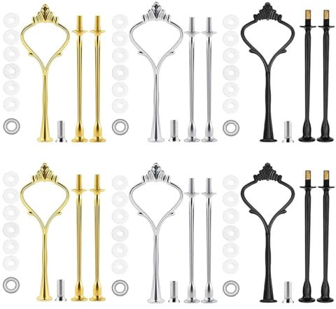 HXSYKJDM Etageren Stangen Set, 6 Set Etageren Stangen, Metallstange Etageren Stangen Etagere Bausatz für Hochzeitstorte Tortenhalter(Gold, Silber, Schwarz)