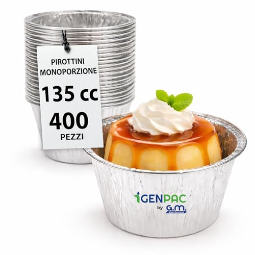 GM 400 Pirottini Alluminio Budino 135cc, Cocotte Monoporzione da Forno, Vaschette Alluminio monouso circolari da 8,5cm, Stampi per Dolci monoporzione Usa E Getta, Stampi per Muffin adatti al Microonde