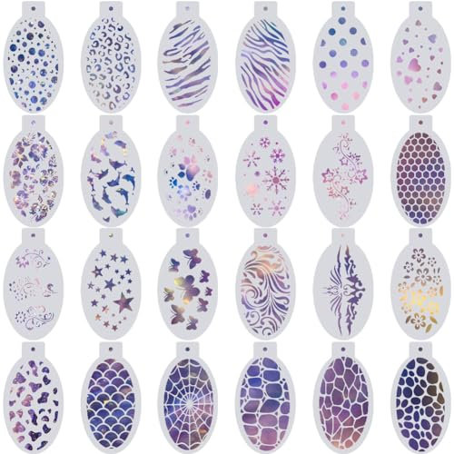 GORGECRAFT 24 Stile Wiederverwendbare Gesichtsbemalungsschablonen Aus Kunststoff Körperzeichnung Blume Schneeflocke Fisch Stern Tattoo Malerei Make-Up Körpervorlage Für Urlaub Halloween Kunsthandwerk