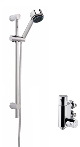 Balterley Thermostatic Shower Mixer Kit with Round Handset, Vertical Mixer Bar & Adjustable Riser Rail, Shower Head and Hose Set, Thermostatic Mixer, Handheld Showerhead - 25 x 81 x 660mm (Chrome)