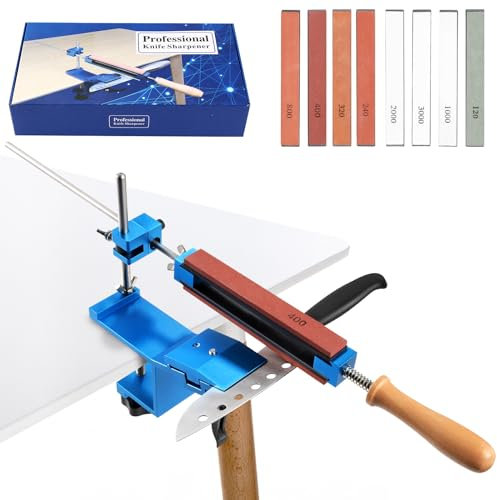 LIFEDYLUK Afilador de cuchillos de ángulo fijo con diseño de liberación rápida, afilador de cuchillos profesional con 8 piedras de afilar, Kit de sistema de afilado de cuchillos