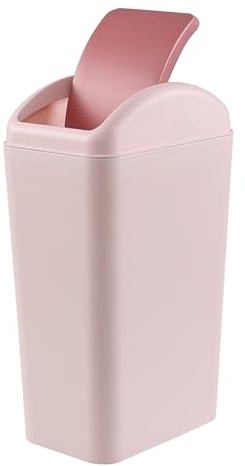 Easymanie Cubo de basura delgado de 14 litros con tapa oscilante, cubo de basura pequeño de plástico, color rosa