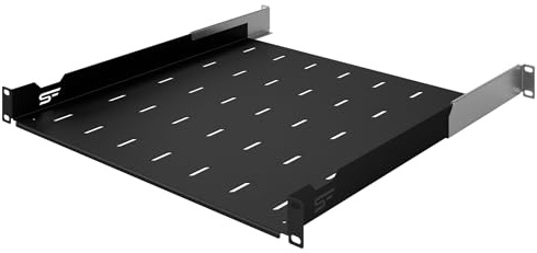 Stalflex | justerbar hylla standard 19 tum 1U 450 mm, metall, svart | 19 tum platt perforerad rackhylla, justerbar för server- och nätverksrackmontering
