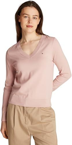 Tommy Hilfiger Femme Pull Jersey V-Neck Pull en Maille, Rose (Foggy Pink), XXL