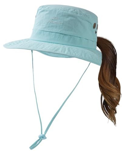 TOP-EX UPF 50 Sun Hat Women Wide Brim UV Protection Ladies Waterproof Safari Hat Foldable Outdoor Sunhat for Walking Fishing with Ponytail Hole