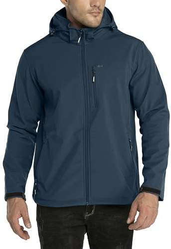 33,000ft Softshelljacke für Herren Wasserdicht Outdoor Jacke Übergangsjacke | Winddicht Warme Fleece Gefüttert Funktionsjacke Wanderjacke mit Abnehmbare Kapuze, 6 Taschen für Outdoor Fahrrad Camping
