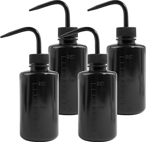 HTOBRIC 4 Stück 250ml Waschflasche Laborflasche Squeeze Flasche Sprühflasche Tattoo Waschflasche Waschen Flasche Kunststoff Quetschflasche (Schwarz)