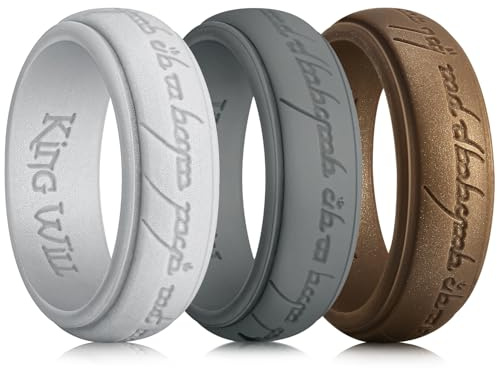 King Will Silicone One Ring for Men, Silicone Magic Power Rings, 3pcs Dark Grey Silver Bronze Silicone Rings Wedding Band for Men and Women Comfort Fit Silicone Wedding Ring, P 1/2(8)