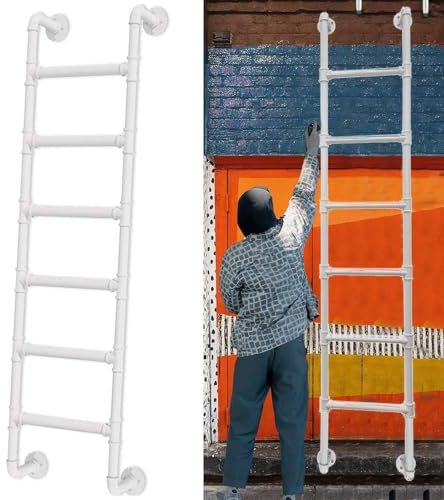 Not-Feuer-Kletterleiter, 4 Fuß, 5 Fuß, 7 Fuß, 8 Fuß Höhe, Kellerfenster-Schacht-Ausstiegsleiter, an der Wand montierte Trittleiter aus Metall für den Dachboden, weiße Dachboden-Etagenbettleitern(140cm