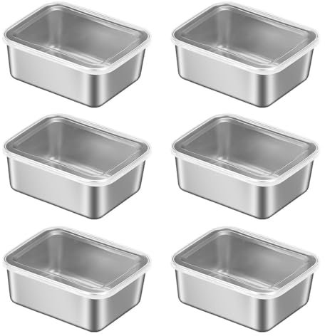 6-Piece Stainless Steel Food Container Set with Lids - Machine Washable Storage Boxes for Snacks and Deli Items