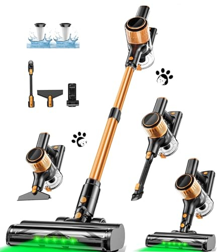 Cordless Vacuum Cleaner, 40Kpa 8 in 1 Powerful Suction Lightweight Stick Vacuum Cleaner for Home, LED Display, 3 Suction Modes, 45Mins Detachable Battery Vacuum for Hard Floor Carpet Pet Hairs