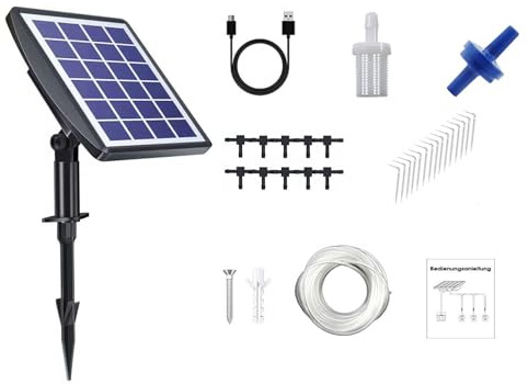 Yolispa Solar Bewässerungssystem Automatische Bewässerungssystem Garten 3W Tröpfchenbewässerung system 2000mAh Batterie Multi Timing- Modus für Gartenpflanzen (für 10 Topfpflanzen)