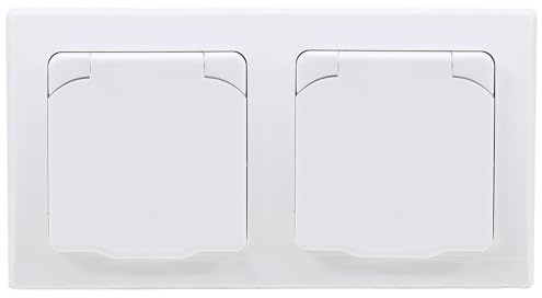 ChiliTec Set 2x Steckdose Unterputz mit Schutzklappe Delphi | 2-fach Rahmen 250V 16A Schutzkontaktsteckdose Badezimmer Küche Berührungsschutz IP40 Weiß