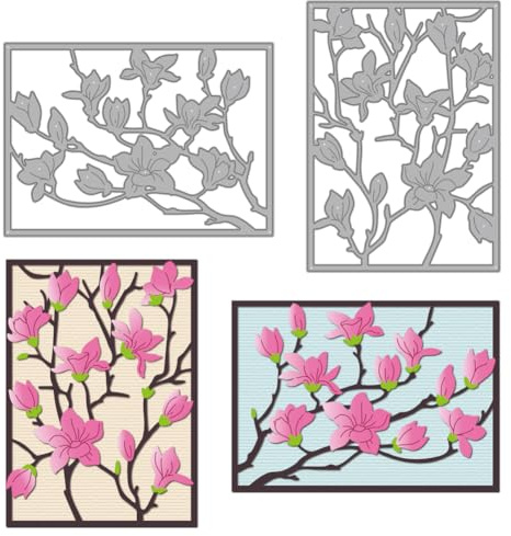 MAYJOYDIY Magnolienrahmen Stanzformen Zum Basteln von Karten Blumenzweigen Prägung Metall Stanzformen Orientalische Pflanzen Schablonen Für Scrapbooking Bastelpapier Geburtstagskarten Geschenkdekor