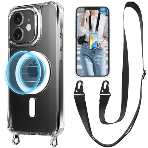 UnnFiko Handyband für iPhone 11 Hülle mit Band,Transparent Handyhülle Magnetische zum Umhängen Schutzhülle mit Kette Kordel Weich Silikon Case,Schwarz