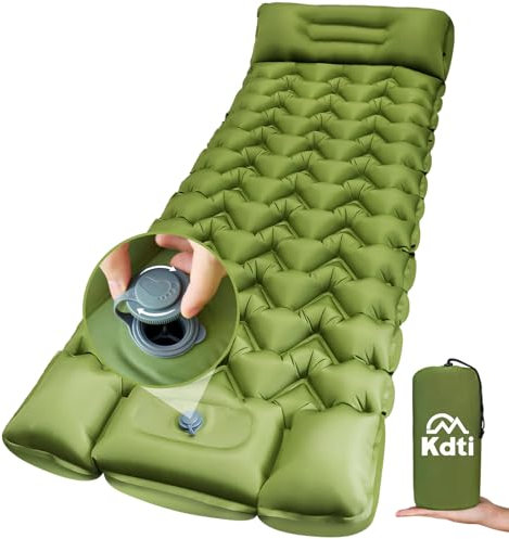 Kdti Camping Isomatte, Ultraleicht Aufblasbare Matratze mit integrierten Kopfkissen, Kleines Packmass Aufblasware Luftmatratze, Fußpresse Pumpe, Faltbar Campingmatratze für Outdoor