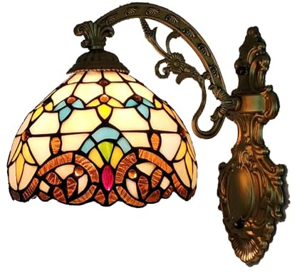 Chao Zan Lámpara de Pared Tiffany, Vitral Barroco Mediterráneo, Apliques en pared cabecera, Resina Base de Bronce Antiguo, Iluminación Decorativa para Dormitorio y Sala E27 (Figura: A)