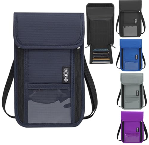 GOSLYLY Brustbeutel mit RFID Schutz, Unisex Reisegeldbeutel für Herren Damen, Reise Dokumente Tasche für Passport Organizer aus Nylon (Dunkelblau)