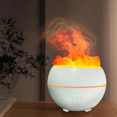 YZYOE Salzsteinbefeuchter mit LED Umgebungslicht, Flammenlicht und Regenbogengradient USB Aromatherapie Maschine, Kombination aus Nachttisch Nachtlicht und Luftbefeuchter.