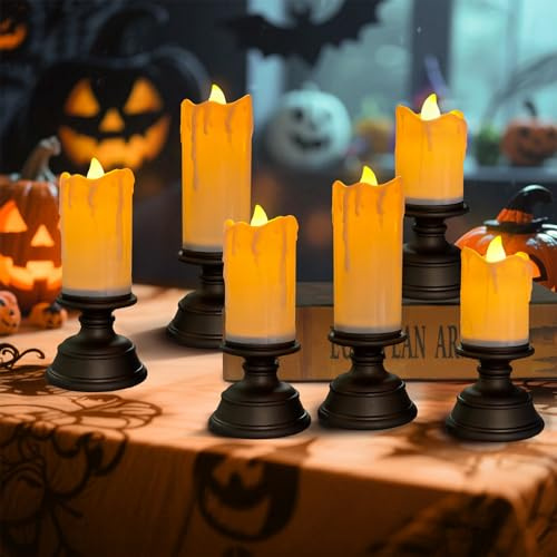 Candele LED per Halloween,Candele Finte con Effetto Cera Colata 6 Pezzi,Candele Luminose per Halloween con 3 Altezze,Decorazioni per Casa, Tavola, Camino,Atmosfera Calda e Accogliente
