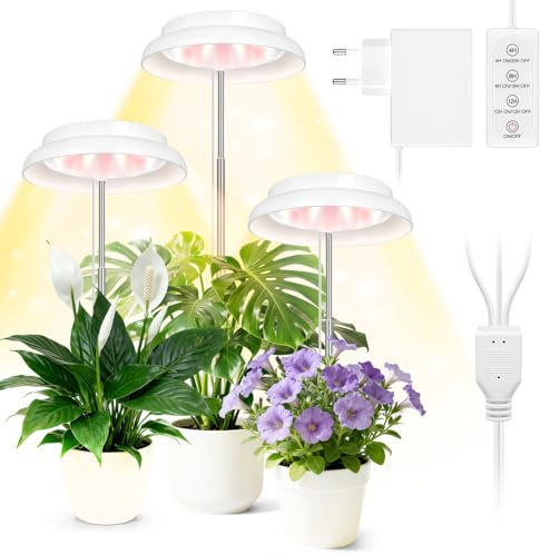 YIKEDAN Pflanzenlampe LED Vollspektrum für Zimmerpflanzen, 18W, 3 Stück | Pot-Clip Wachstumlampe, 4/8/12 Stunden Timer, Für kleine Pflanzen