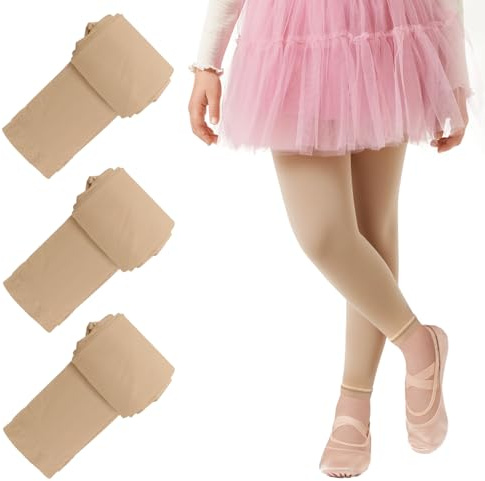 SGQTZDZQ Footless Dance Ballet Tights Girls Leggings School Uniform Tights for Kids 3 Pairs Black Pink (UK, Age, 8 Years, 11 Years, Regular, Beige)