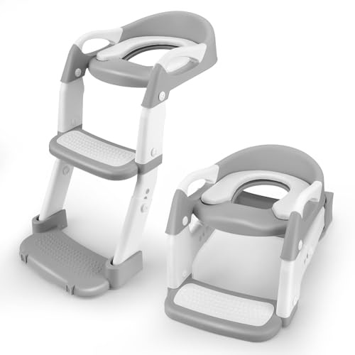 Toilettenleiter für Kinder,Kinder Toilettensitz mit Treppe,Kindertoilette für Jungen und Mädchen,3 in 1 Kind Toilettensitz mit Treppe, Spritz und Rutschfestes Trittbrett